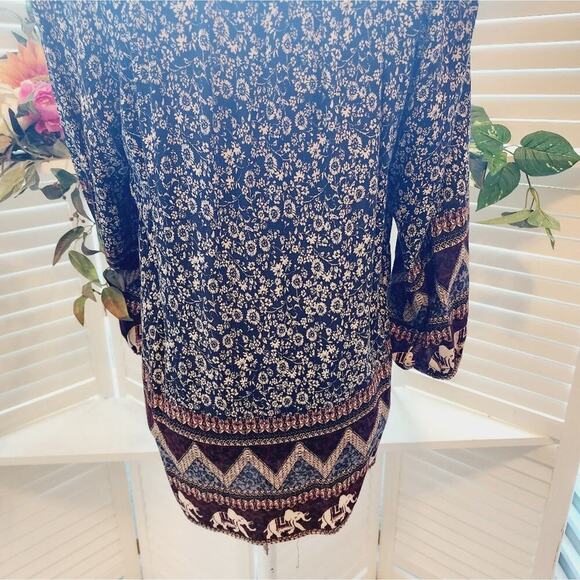 SKIES ARE BLUE BROWN/BLUE TUNIC WITH ELEPHANTS SIZE MED - Picture 5 of 7